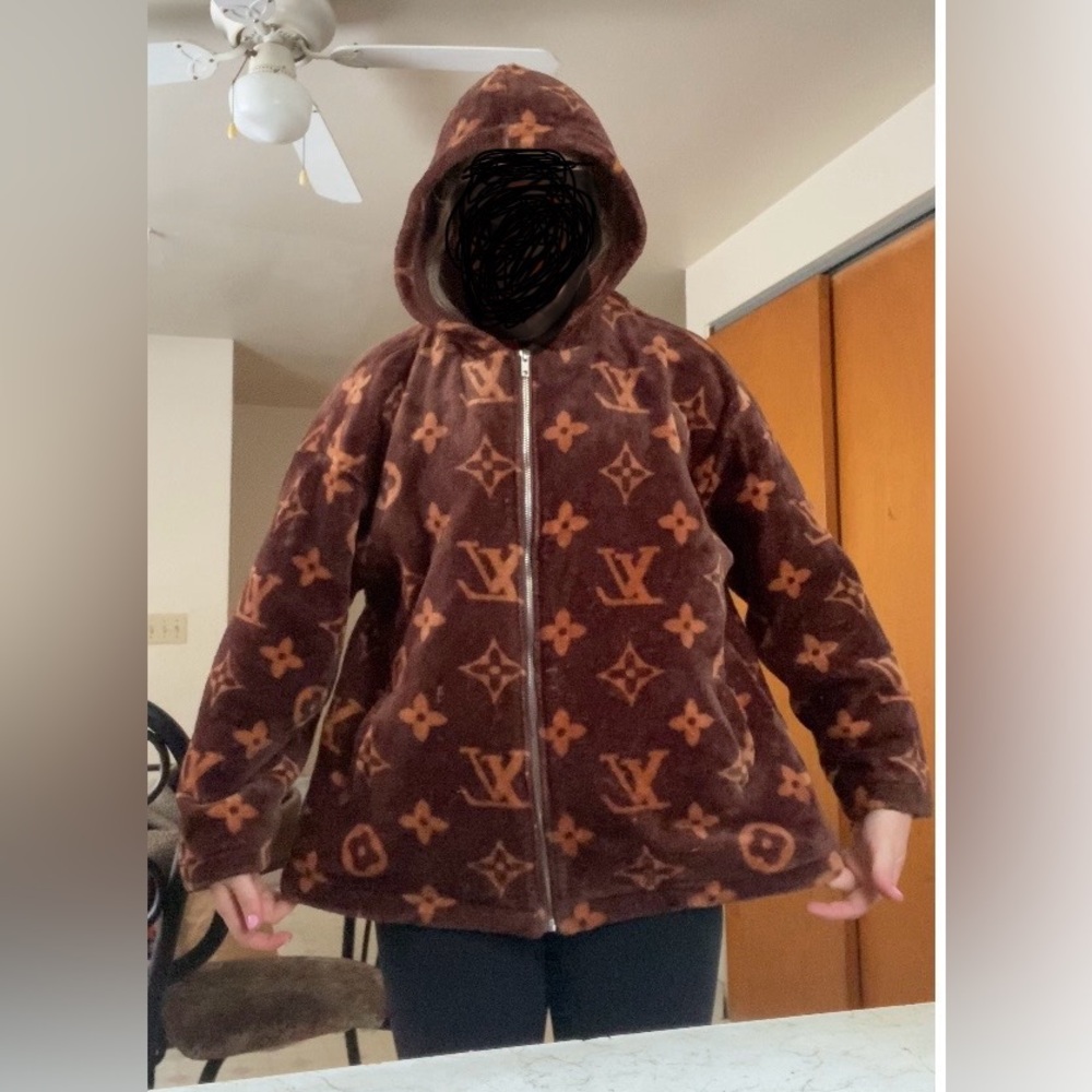 Monogram fuzzy zip up